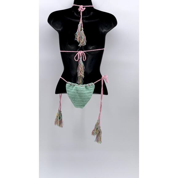 ANDI BAGUS Women's Mesh Crochet Knit Triangle 2-PC Bikini SZ OS - Picture 2 of 12